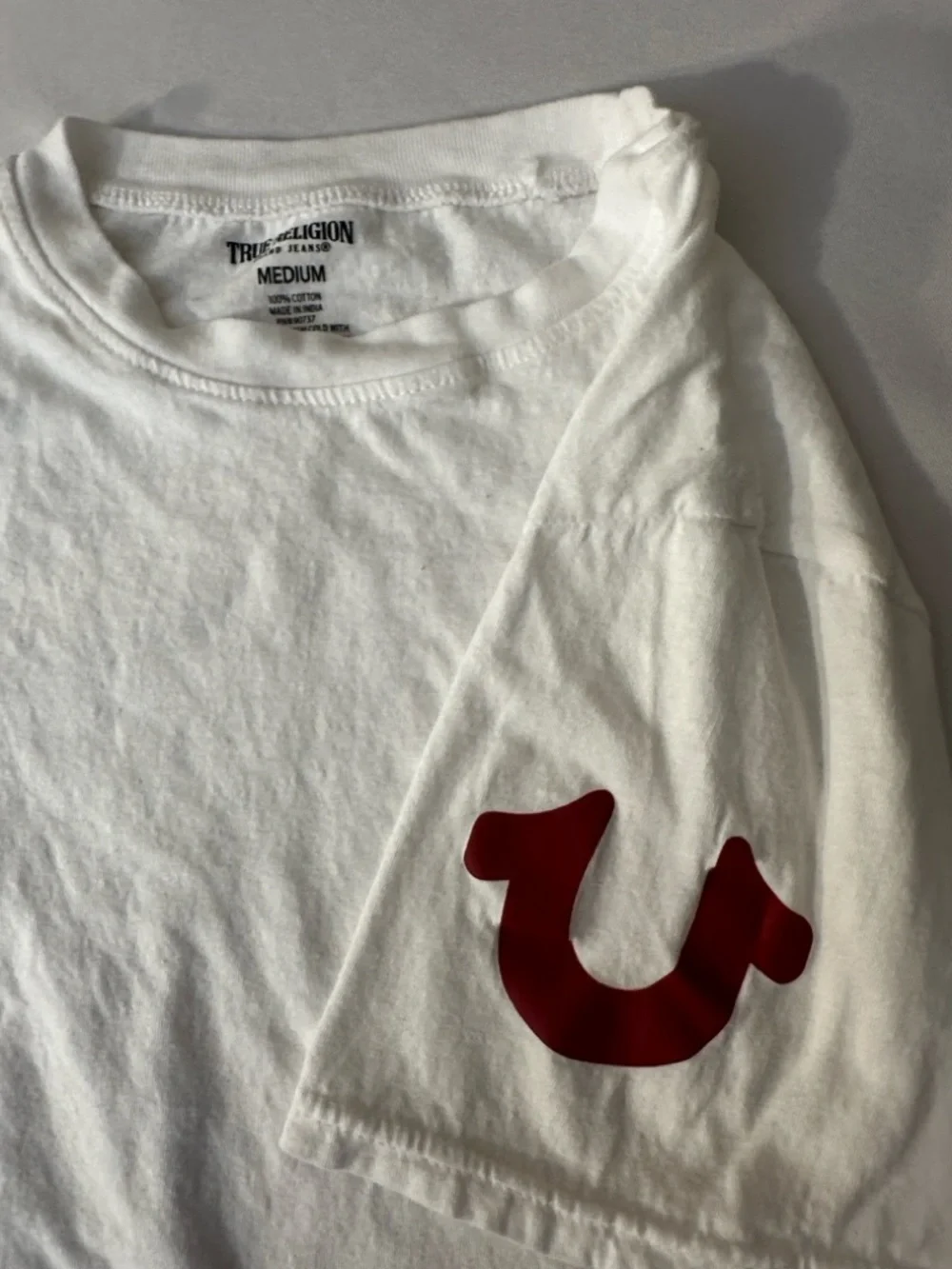 True‎ Religion White Crewneck Tee with Black Logo Print